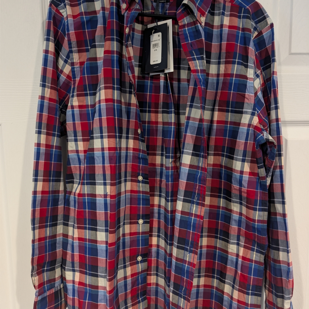 Tommy Hilfiger Red Blue White Plaid Button-Down Shirt